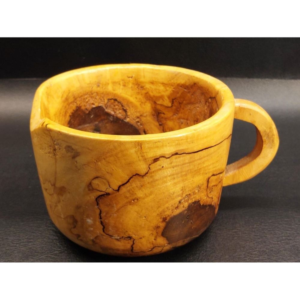 Primitive Hand-Carved Wood Kuksa / Handle Cup Bowl 5" Rustic Folk-Art Cabin